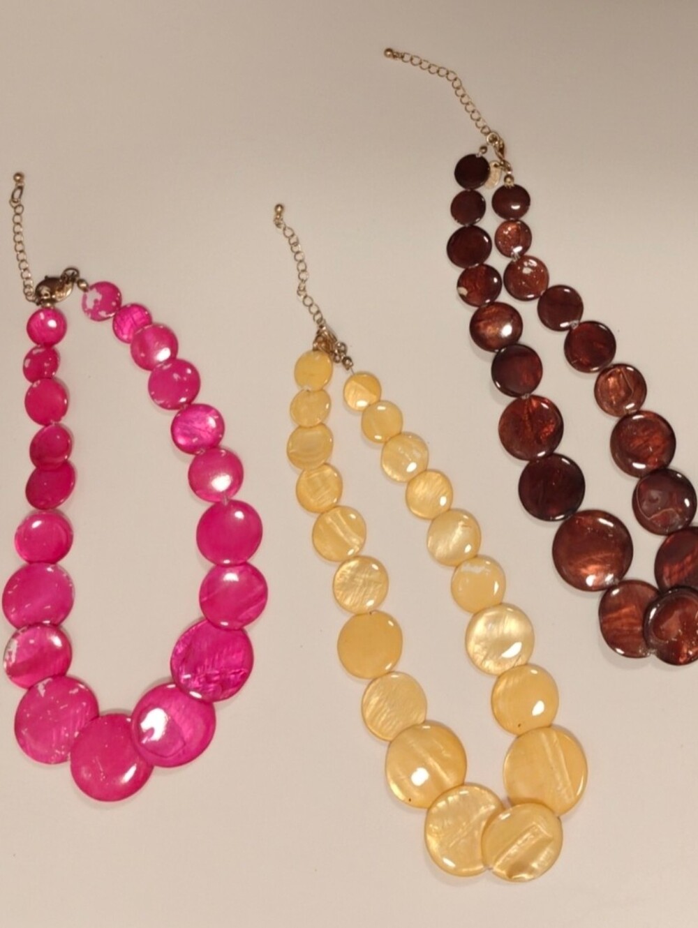 Charming Charlie Vintage Mother of Pearl Coin Beaded Tropical Chic Necklaces